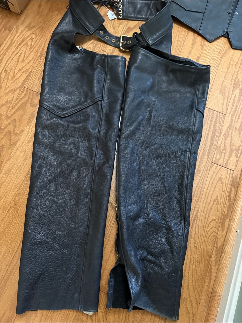 Men's Black Leather Chaps - Classic motorcycle style over jeans